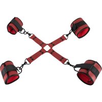 Fessel-Set, Hand- und Fußfesseln mit Fesselkreuz, Rot/Schwarz